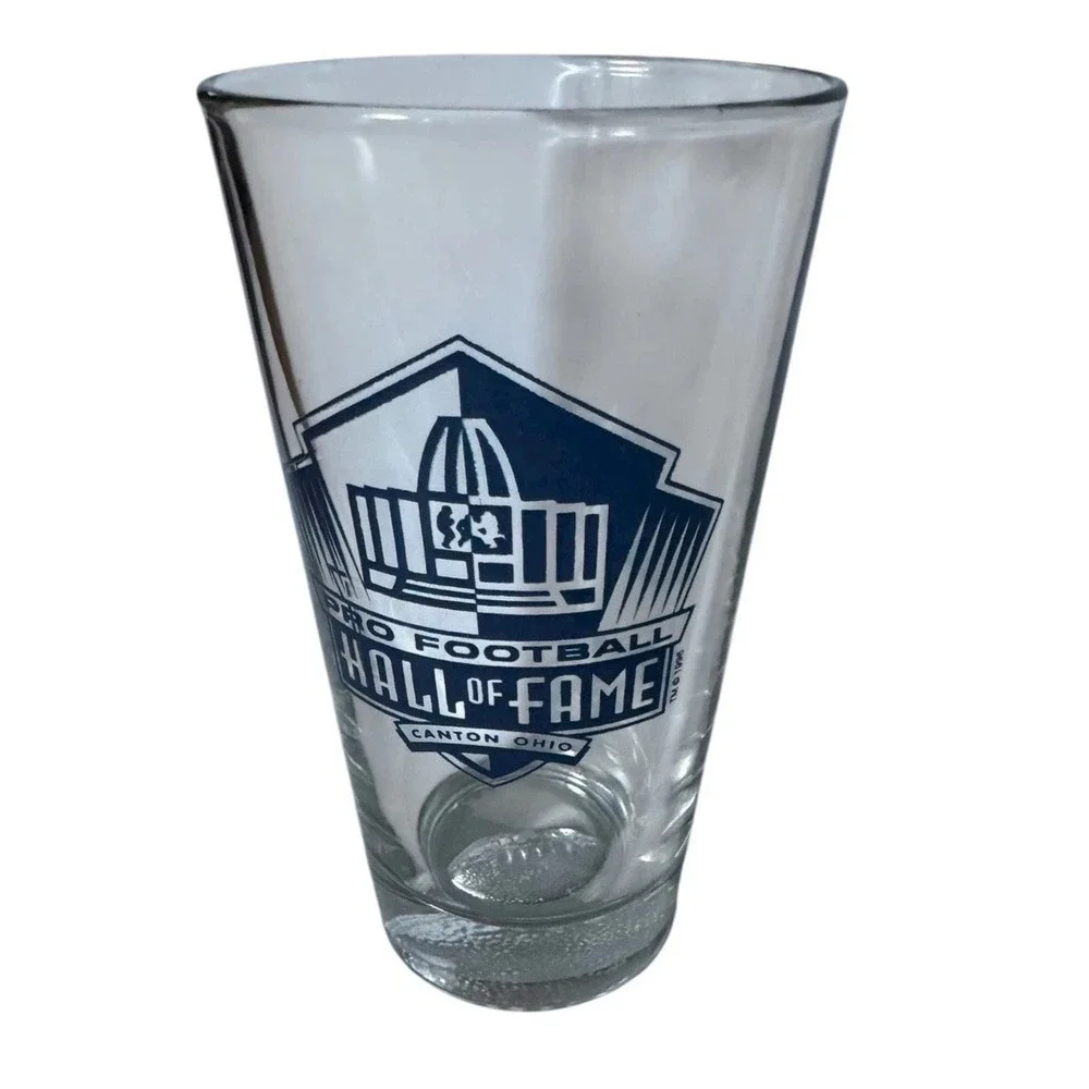 Pro Football Hall of Fame Souvenir Glass Tumbler Embossed Football Base Canton
